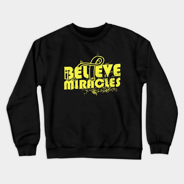 I Believe In Miracles Hydrocephalus Awareness Yellow Ribbon Warrior Support Survivor Crewneck Sweatshirt by celsaclaudio506